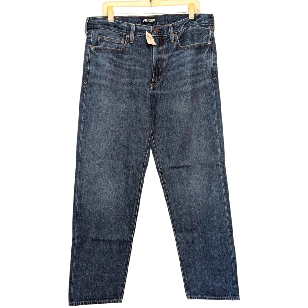 Lands End Square Rigger Mens 34"x32" Dark Wash Straight Leg Denim Jeans New